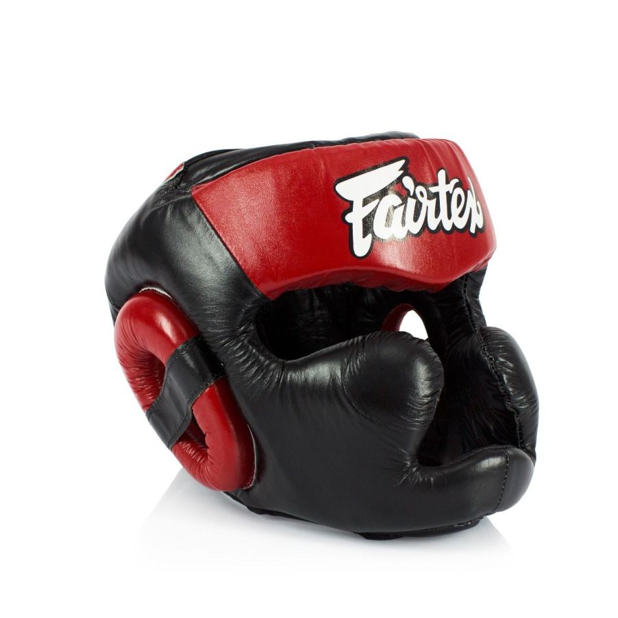 FAIRTEX LACE UP HEAD GUARD | RED AND BLACK | LACE UP COVERAGE - mmafightshop.ae