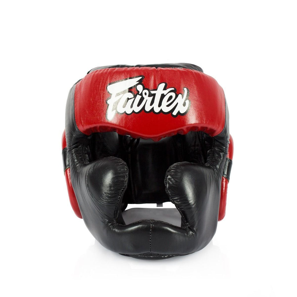 FAIRTEX LACE UP HEAD GUARD | RED AND BLACK | LACE UP COVERAGE - mmafightshop.ae