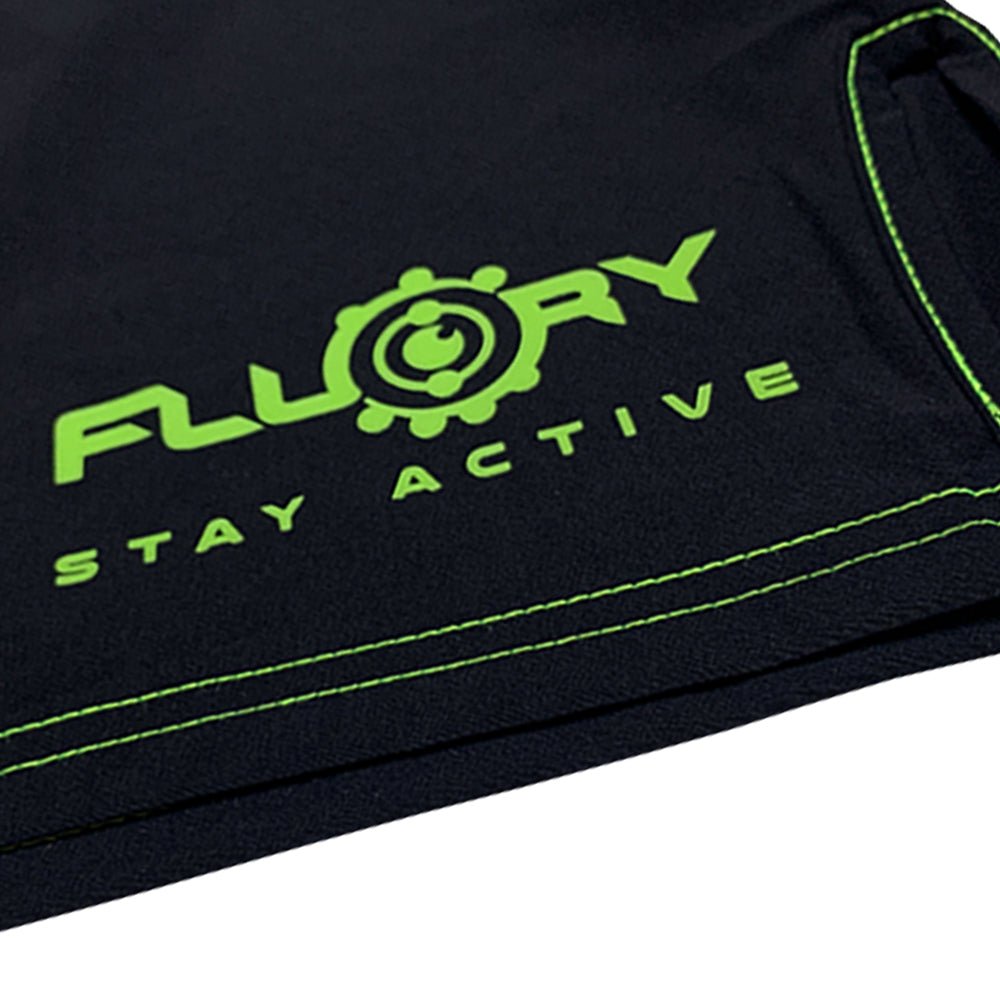 Floury MMA fight shorts | Black with Green Accents | Ultra Stylish Fight Shorts - mmafightshop.ae